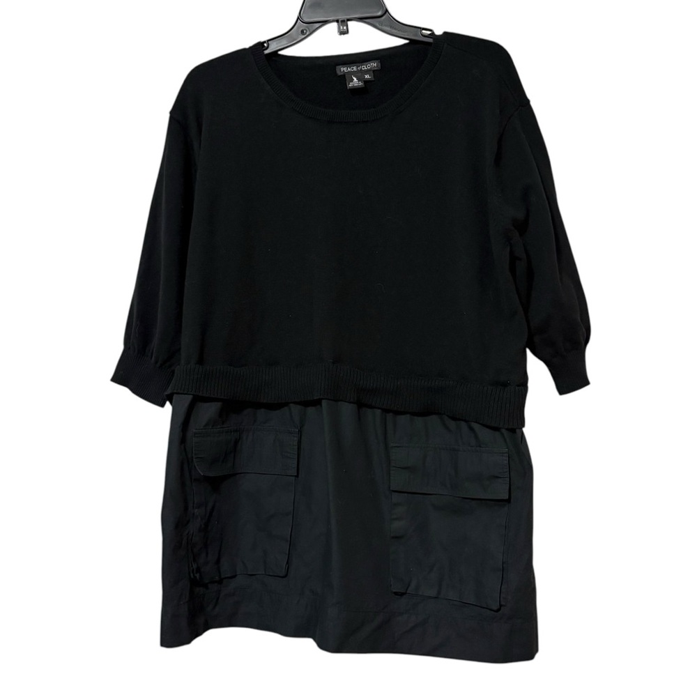 Peace Of Cloth‎ Black Cotton Cashmere Sweater Size XL Front Pockets Knit Neutral